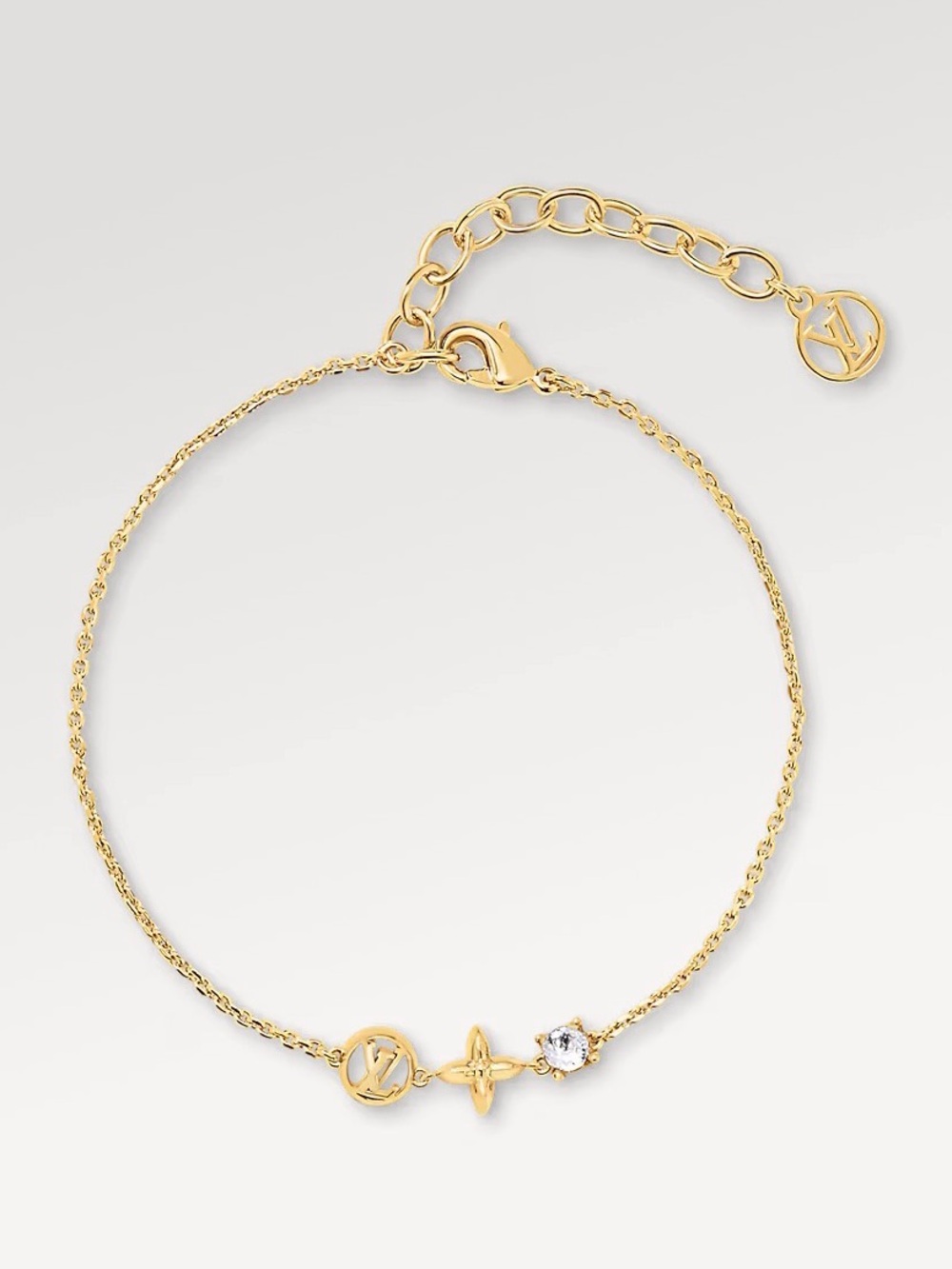 Louis Vuitton Gold Chain Bracelet with Monogram & Crystal Accent